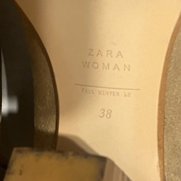 Zara Suede Leather Ankle Booties With Gold Studs Camel Beige Tan Dancing Size 38 - Picture 10 of 10